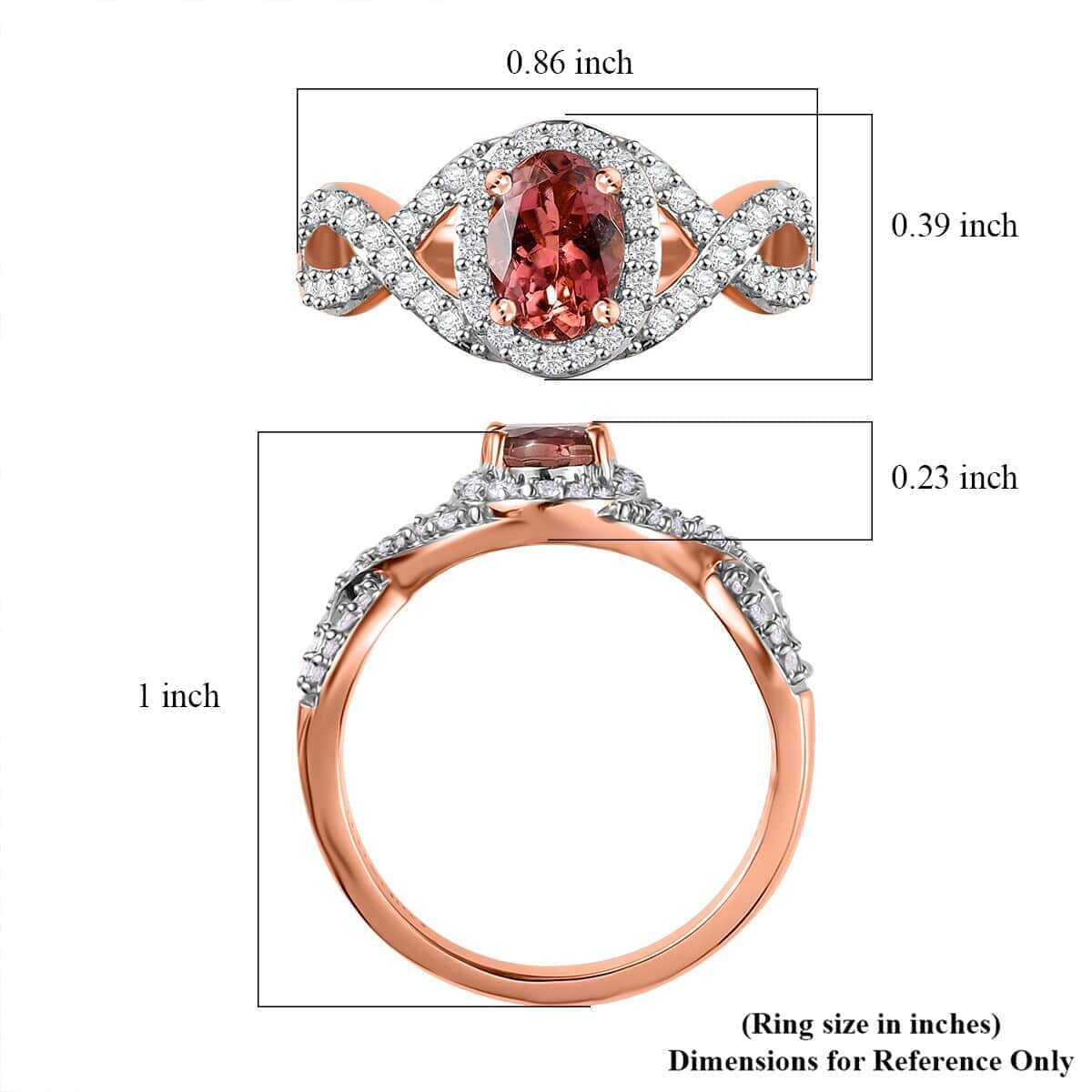 Luxoro AAA Blush Tourmaline and G-H I2 Diamond 1.15 ctw Infinity Love Ring in 10K Rose Gold (Size 6.0) image number 5