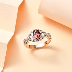 Luxoro AAA Blush Tourmaline and G-H I2 Diamond 1.15 ctw Infinity Love Ring in 10K Rose Gold (Size 7.0)