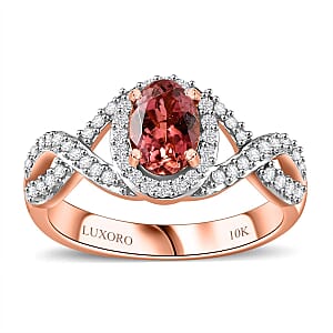 Luxoro AAA Blush Tourmaline and G-H I2 Diamond 1.15 ctw Infinity Love Ring in 10K Rose Gold (Size 9.0)