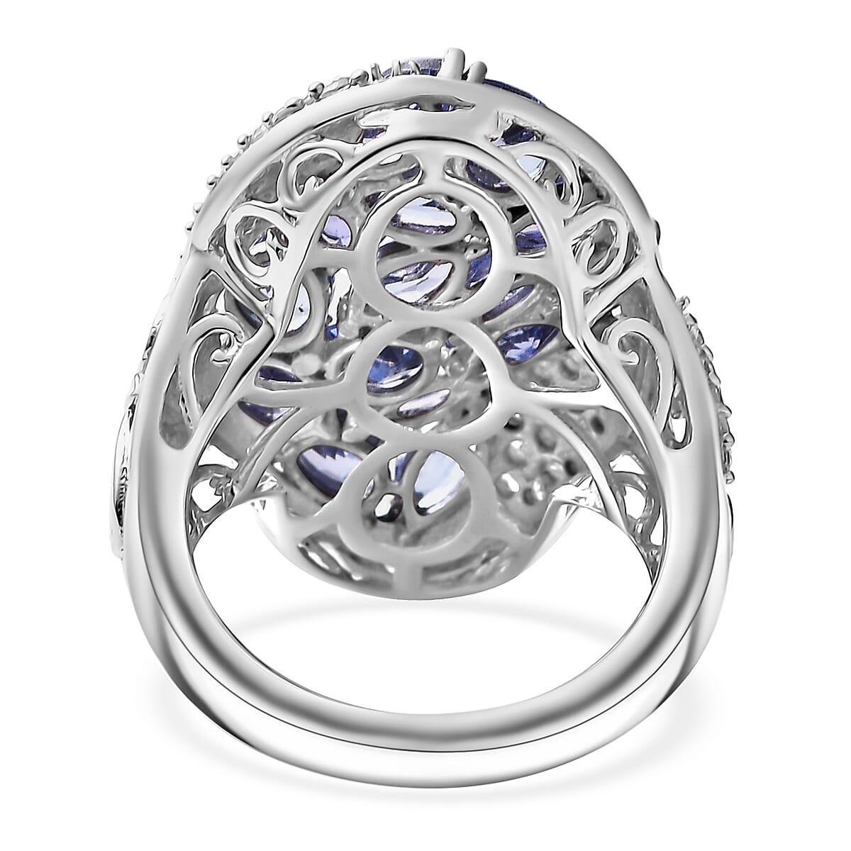 Tanzanite and White Zircon 4.40 ctw Leaves Ring in Rhodium Over Sterling Silver (Size 5.0) image number 4