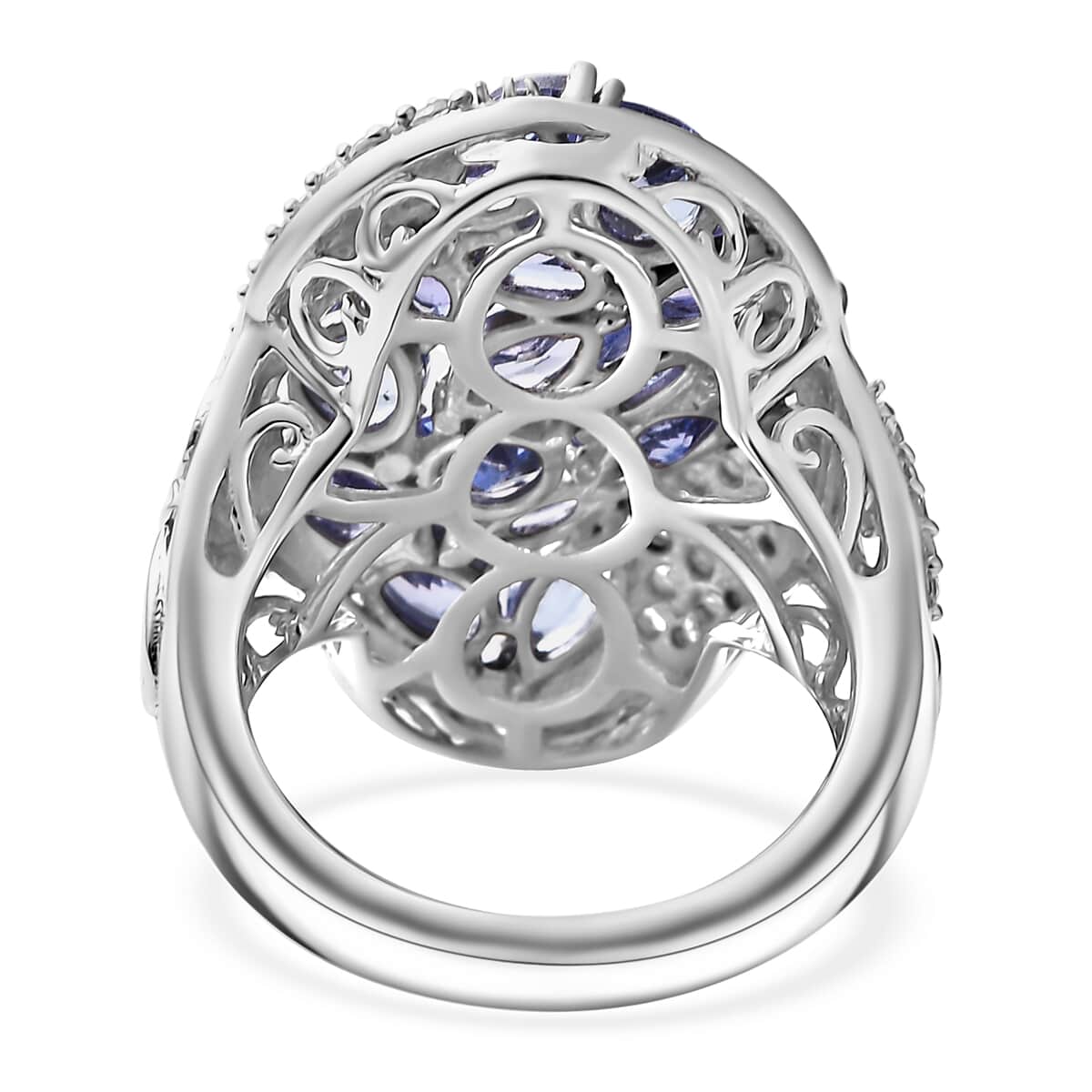 Tanzanite and White Zircon 4.40 ctw Leaves Ring in Rhodium Over Sterling Silver (Size 6.0) image number 4