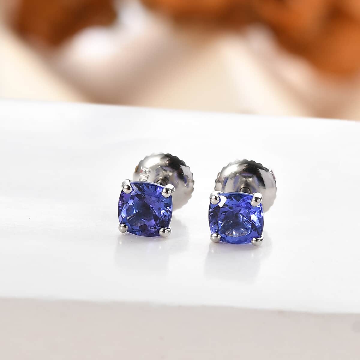 Certified & Appraised Rhapsody AAAA Tanzanite 1.30 ctw Solitaire Stud Earrings in 950 Platinum image number 1