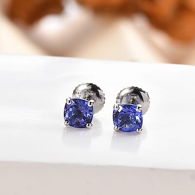 Certified & Appraised Rhapsody AAAA Tanzanite 1.30 ctw Solitaire Stud Earrings in 950 Platinum