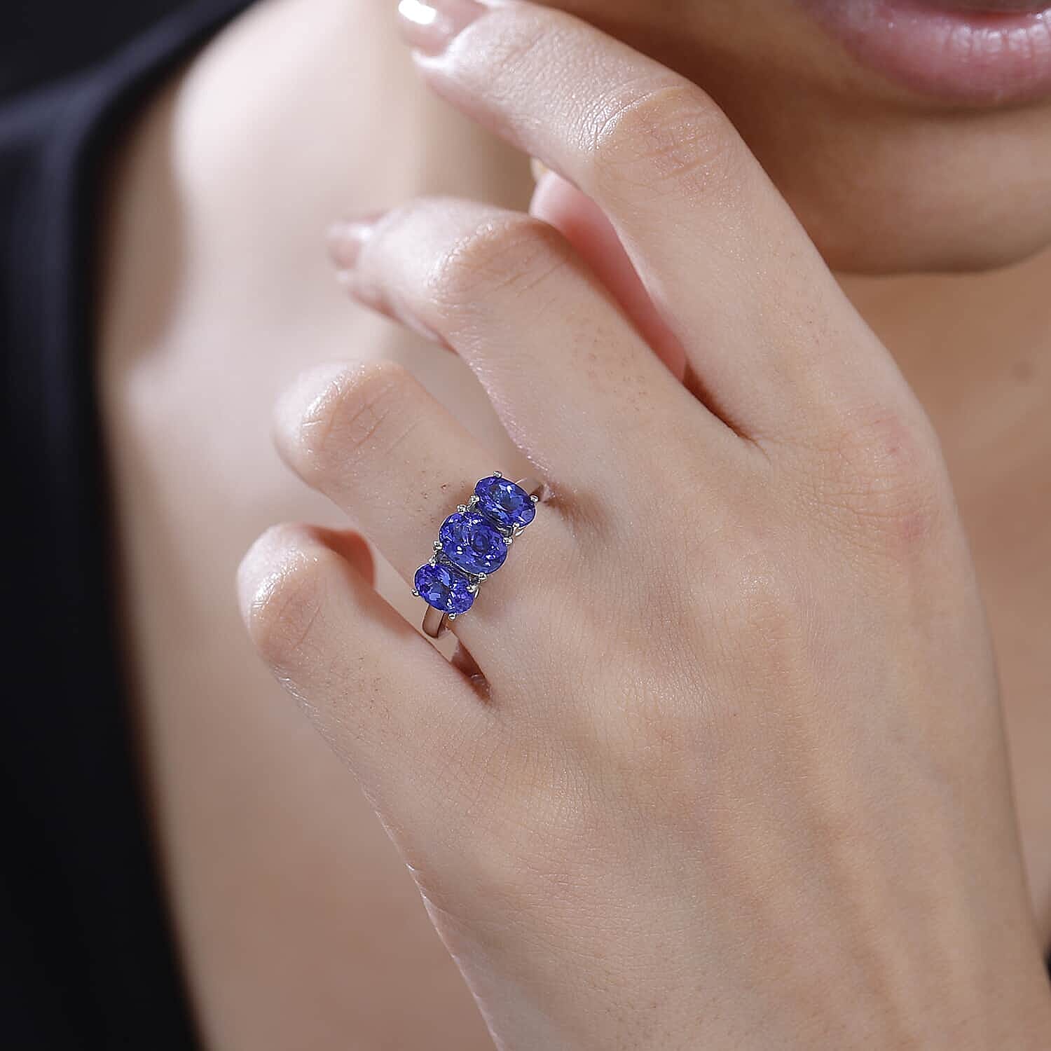 Certified & Appraised Rhapsody AAAA Tanzanite 3.30 ctw 3 Stone Ring in 950 Platinum (Size 6.0) 5.56 Grams