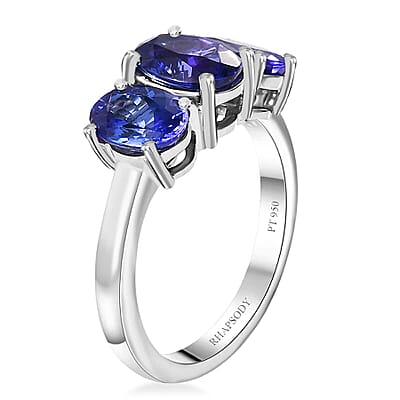 Certified & Appraised Rhapsody AAAA Tanzanite 3.30 ctw 3 Stone Ring in 950 Platinum (Size 6.0) 5.56 Grams