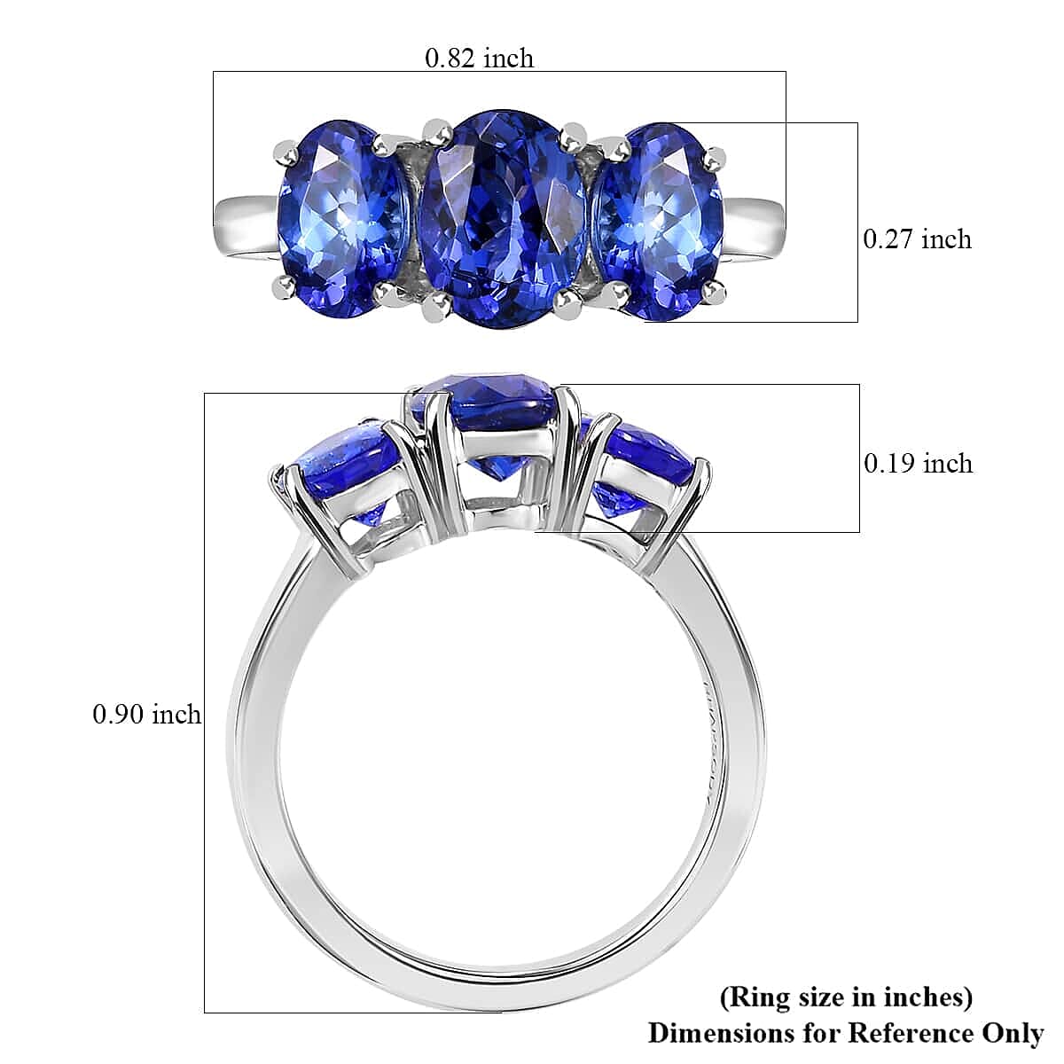 Certified & Appraised Rhapsody AAAA Tanzanite 3.30 ctw 3 Stone Ring in 950 Platinum (Size 6.0) 5.56 Grams