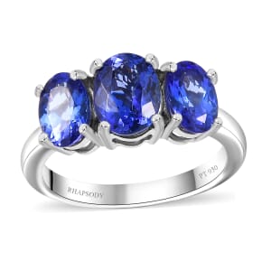 Certified & Appraised Rhapsody AAAA Tanzanite 3.30 ctw 3 Stone Ring in 950 Platinum (Size 7.0) 5.56 Grams
