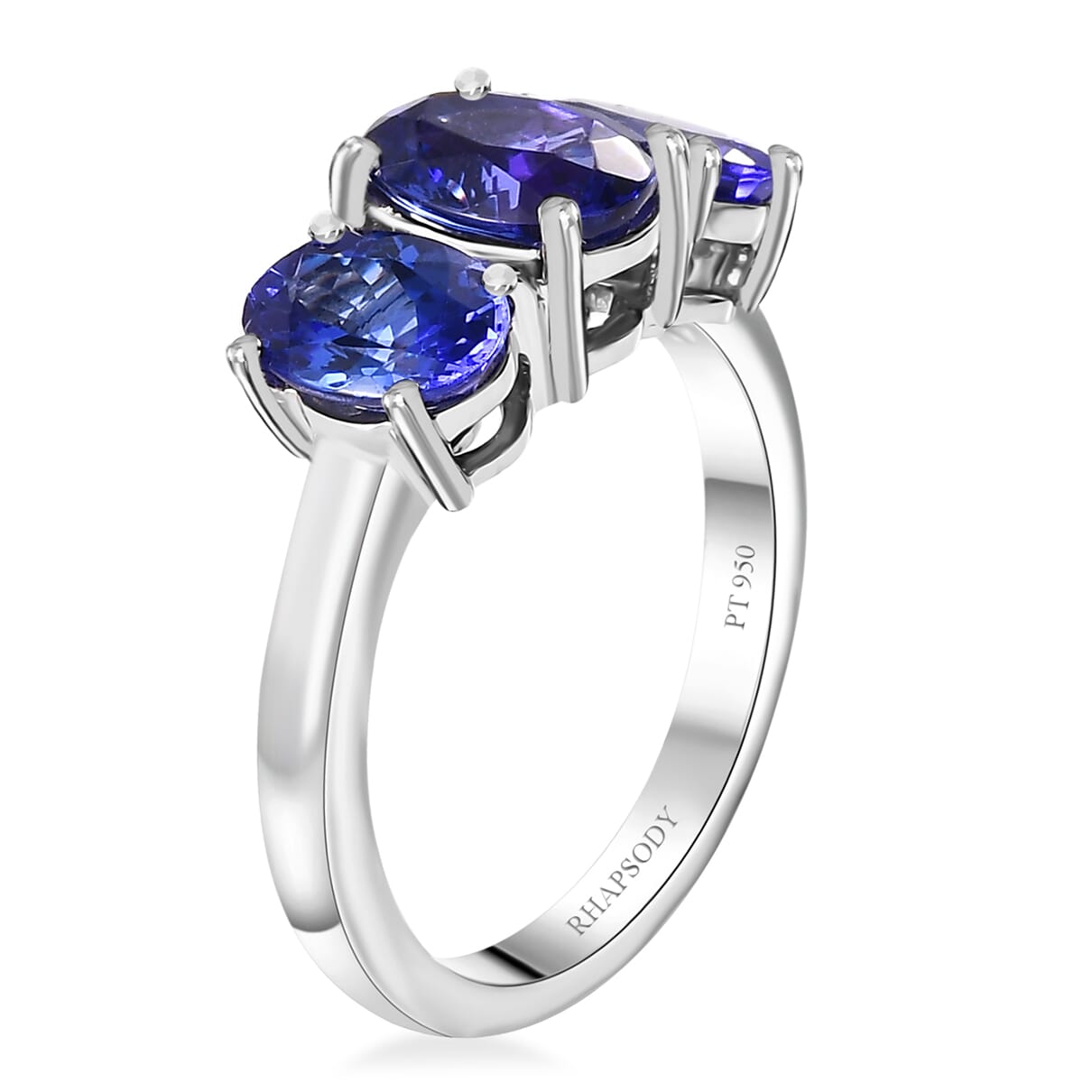 Certified & Appraised Rhapsody AAAA Tanzanite 3.30 ctw 3 Stone Ring in 950 Platinum (Size 9.0) 5.56 Grams image number 3