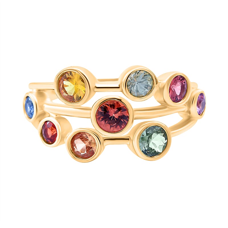 Multi Sapphire 2.00 ctw Bubbles Ring in Vermeil Yellow Gold Over Sterling Silver (Size 10.0) 
