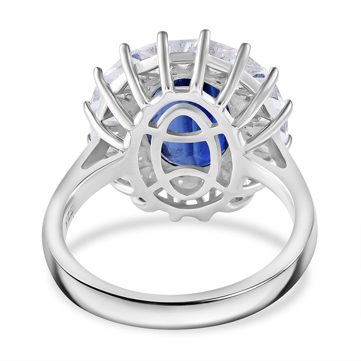 Kashmir Blue Kyanite and White Topaz 6.85 ctw Midnight Radiance Halo Ring in Rhodium Over Sterling Silver (Size 10.0)