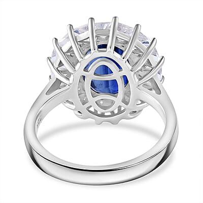 Kashmir Blue Kyanite and White Topaz 6.85 ctw Midnight Radiance Halo Ring in Rhodium Over Sterling Silver (Size 10.0)