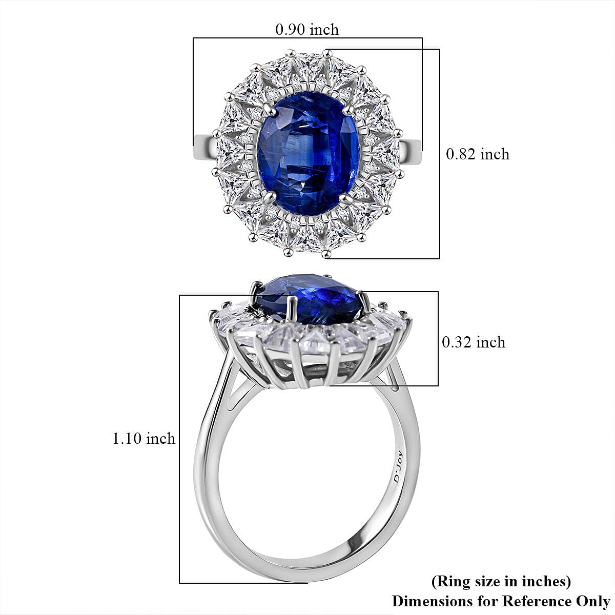 Kashmir Blue Kyanite and White Topaz 6.85 ctw Midnight Radiance Halo Ring in Rhodium Over Sterling Silver (Size 10.0)