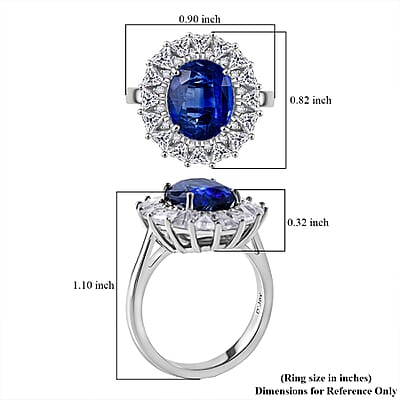 Kashmir Blue Kyanite and White Topaz 6.85 ctw Midnight Radiance Halo Ring in Rhodium Over Sterling Silver (Size 10.0)