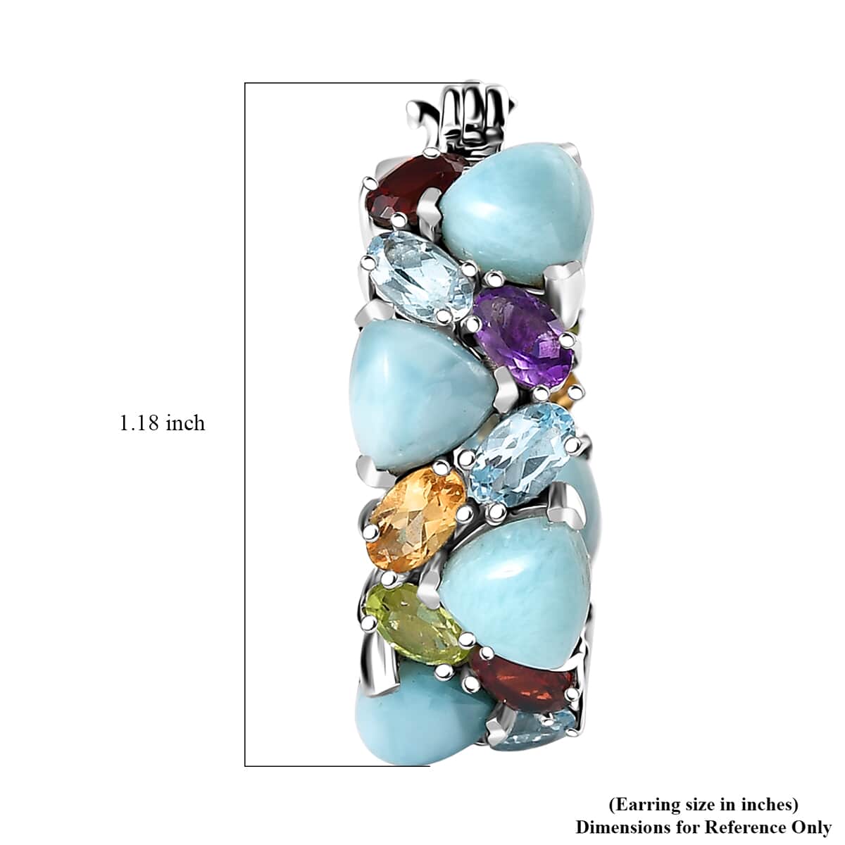 Larimar and Multi Gemstone 20.40 ctw Zig-Zag Hoop Earrings in Platinum Over Sterling Silver image number 4