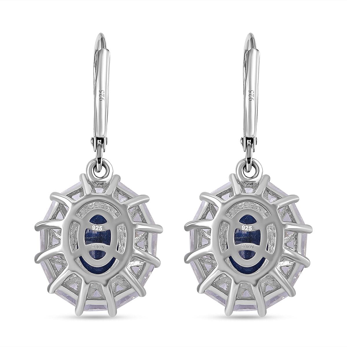 Kashmir Blue Kashmir Blue Kyanite and White Topaz 6.85 ctw Midnight Radiance Halo Lever Back Earrings in Rhodium Over Sterling Silver
