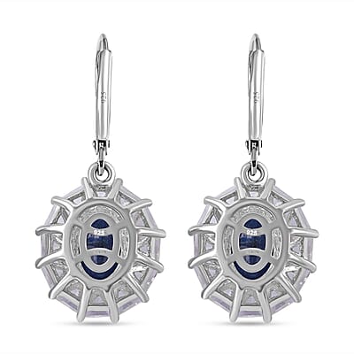 Kashmir Blue Kashmir Blue Kyanite and White Topaz 6.85 ctw Midnight Radiance Halo Lever Back Earrings in Rhodium Over Sterling Silver