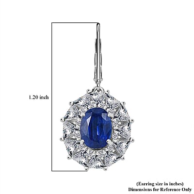 Kashmir Blue Kashmir Blue Kyanite and White Topaz 6.85 ctw Midnight Radiance Halo Lever Back Earrings in Rhodium Over Sterling Silver
