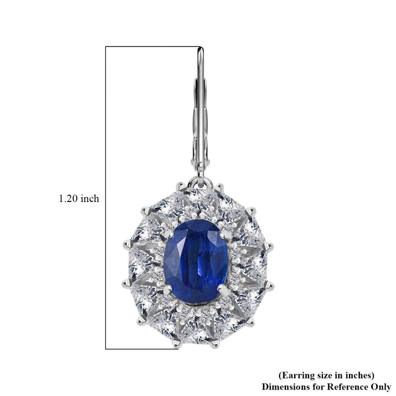 Kashmir Blue Kashmir Blue Kyanite and White Topaz 6.85 ctw Midnight Radiance Halo Lever Back Earrings in Rhodium Over Sterling Silver