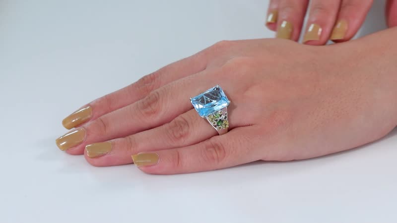 Sky Blue Topaz and Multi-Tourmaline 17.00 ctw Ring in Rhodium Over Sterling Silver (Size 10.0)