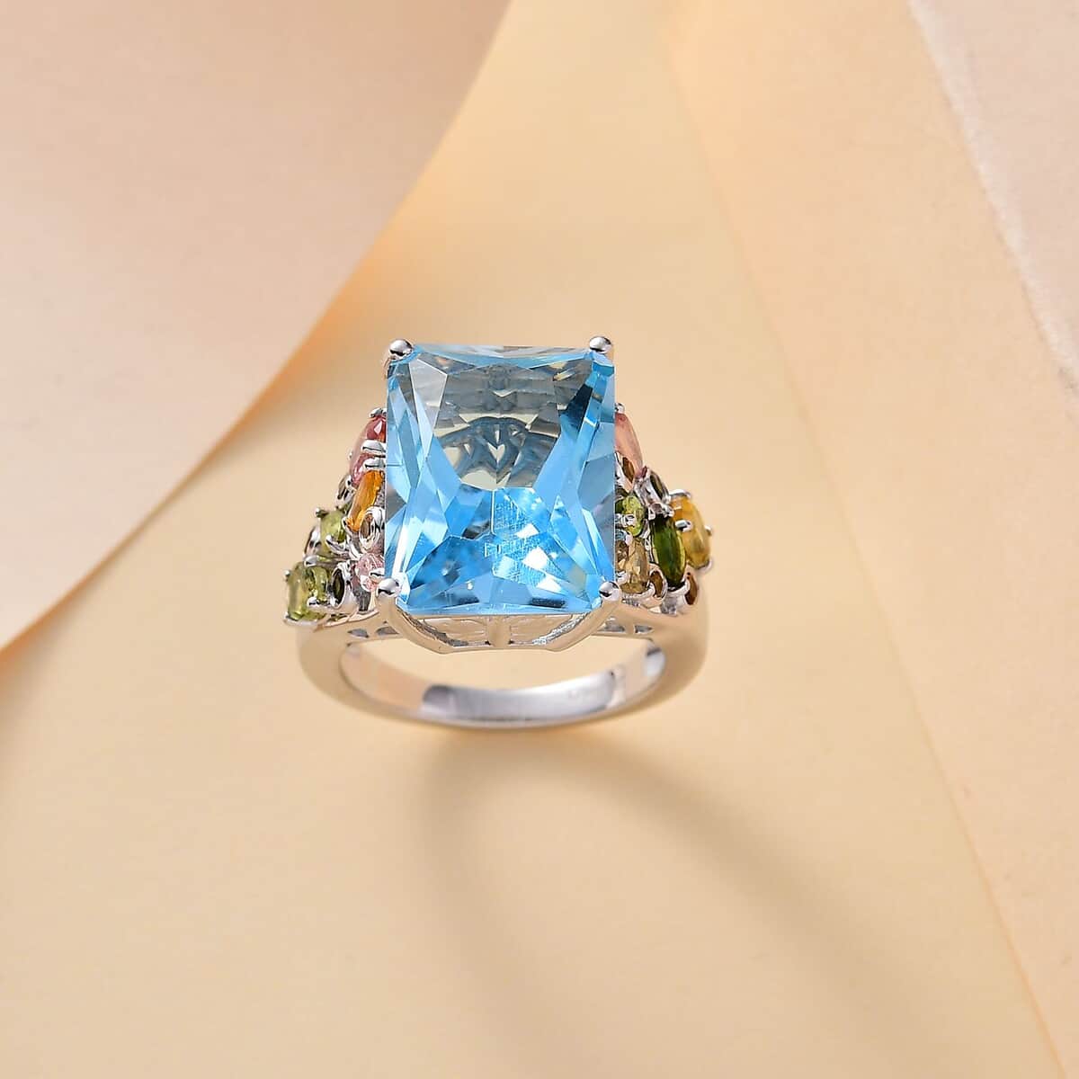 Sky Blue Topaz and Multi-Tourmaline 17.00 ctw Ring in Rhodium Over Sterling Silver (Size 10.0) image number 1