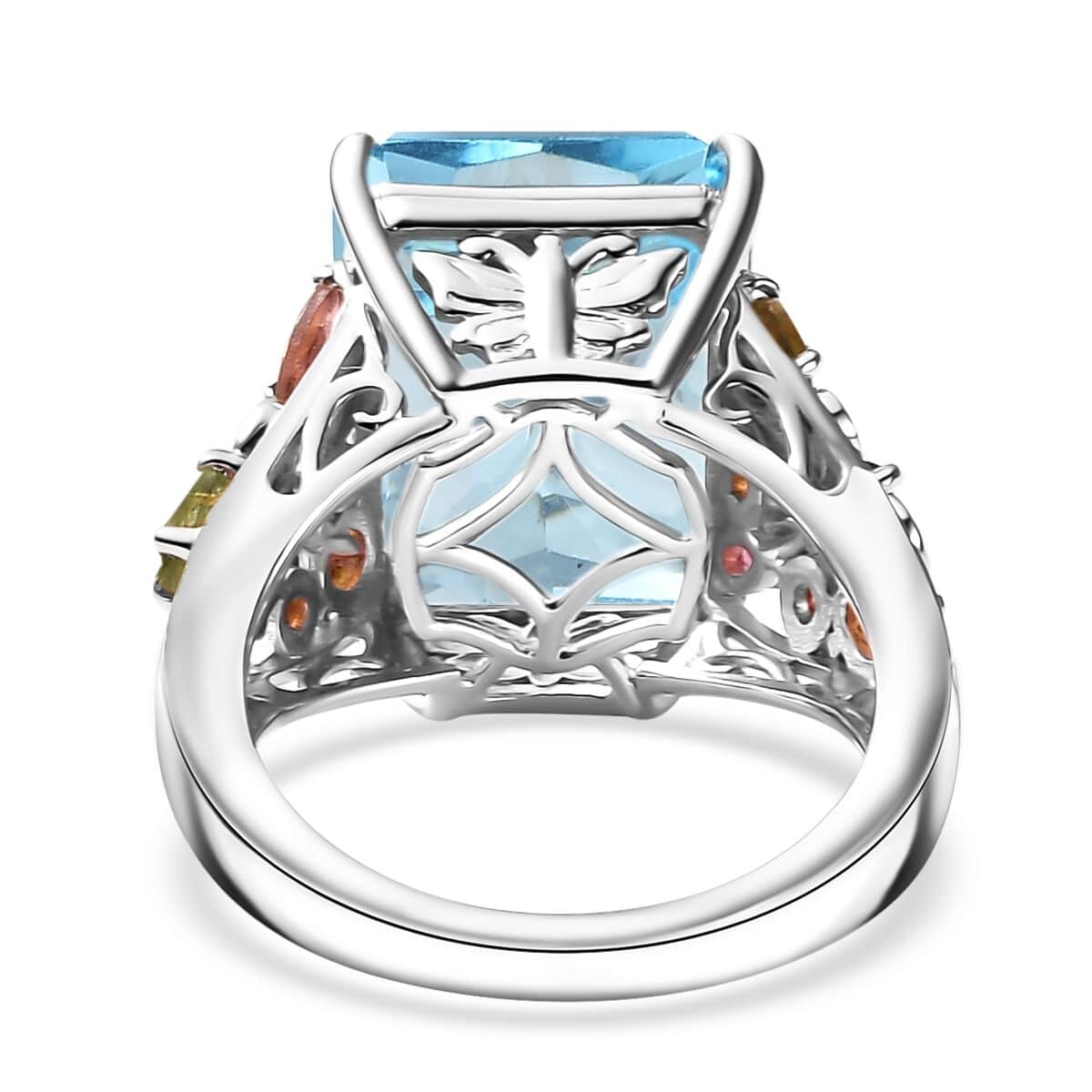 Sky Blue Topaz and Multi-Tourmaline 17.00 ctw Ring in Rhodium Over Sterling Silver (Size 10.0) image number 4