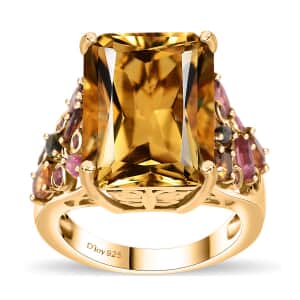 Radiant Cut Brazilian Citrine and Multi-Tourmaline 12.85 ctw Butterfly Ring in 18K Vermeil Yellow Gold Over Sterling Silver (Size 10.0)