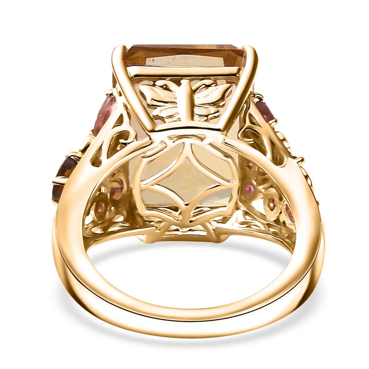 Radiant Cut Brazilian Citrine and Multi-Tourmaline 12.85 ctw Butterfly Ring in 18K Vermeil Yellow Gold Over Sterling Silver (Size 7.0) image number 3