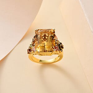 Radiant Cut Brazilian Citrine and Multi-Tourmaline 12.85 ctw Butterfly Ring in 18K Vermeil Yellow Gold Over Sterling Silver (Size 9.0)