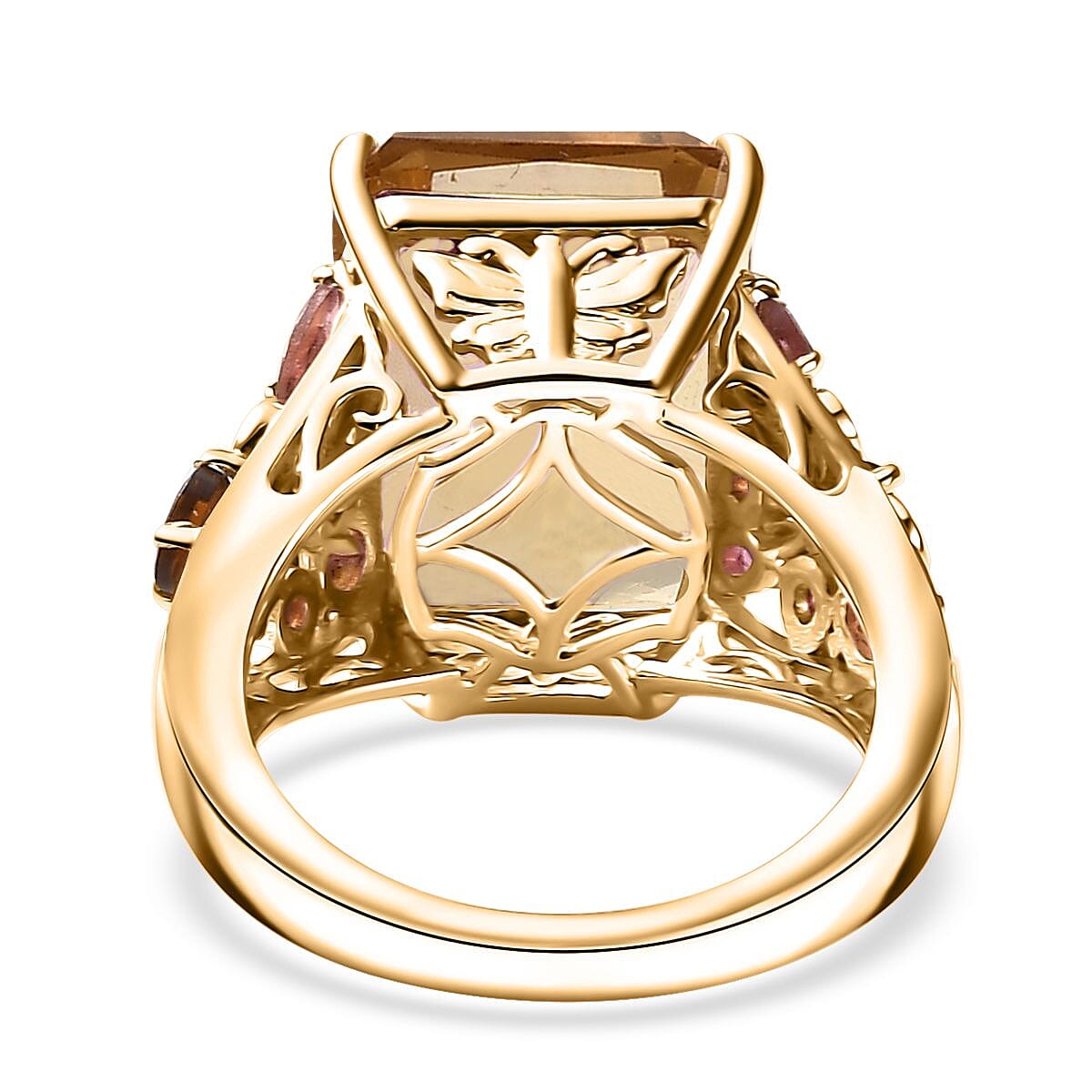 Radiant Cut Brazilian Citrine and Multi-Tourmaline 12.85 ctw Butterfly Ring in 18K Vermeil Yellow Gold Over Sterling Silver (Size 9.0) image number 3