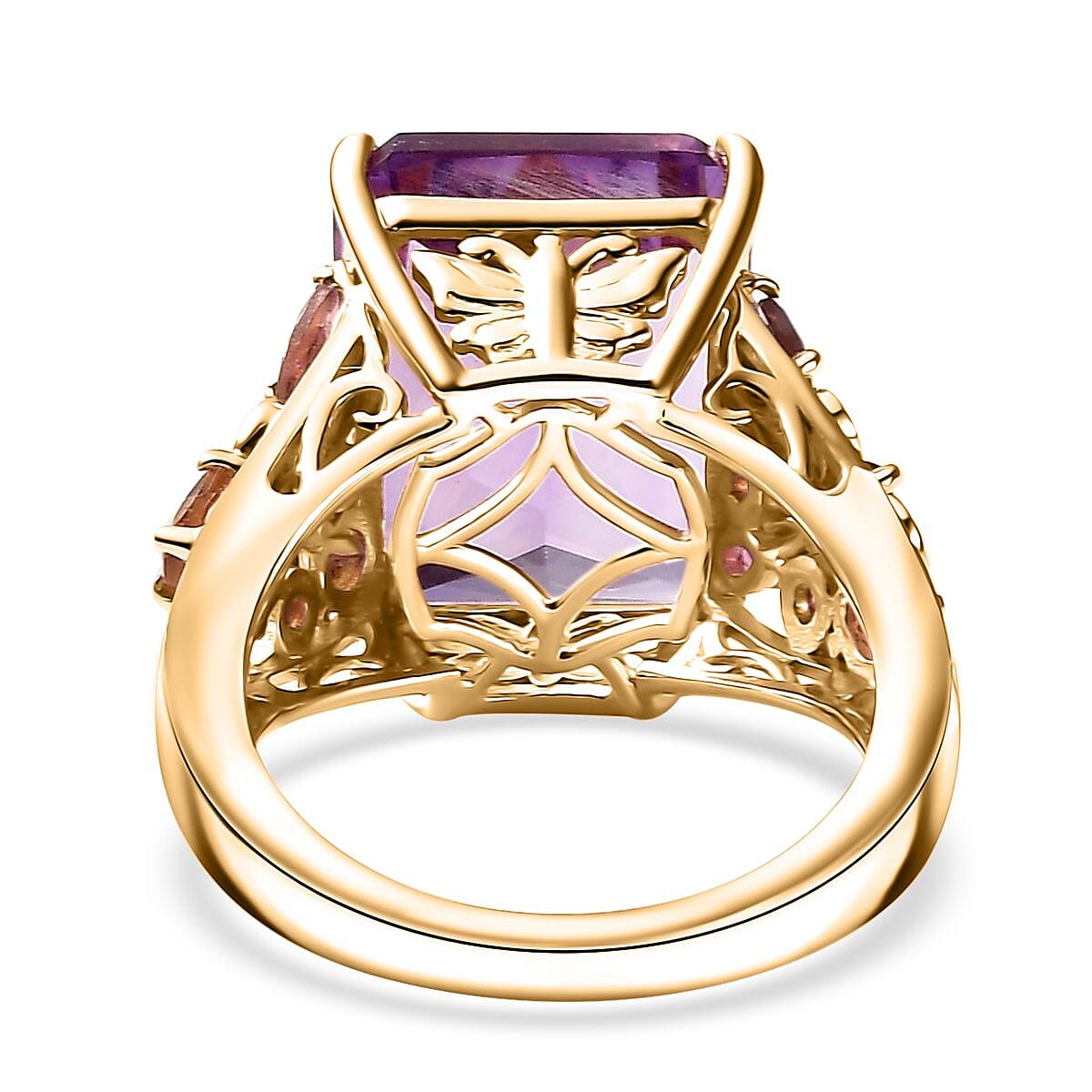 Radiant Cut African Amethyst and Multi-Tourmaline 12.15 ctw Butterfly Ring in 18K Vermeil Yellow Gold Over Sterling Silver (Size 10.0) image number 4