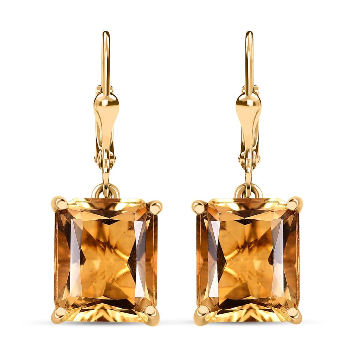 TLV Radiant Cut Brazilian Citrine Lever Back Earrings in 18K Vermeil YG Over Sterling Silver 11.25 ctw image number 0