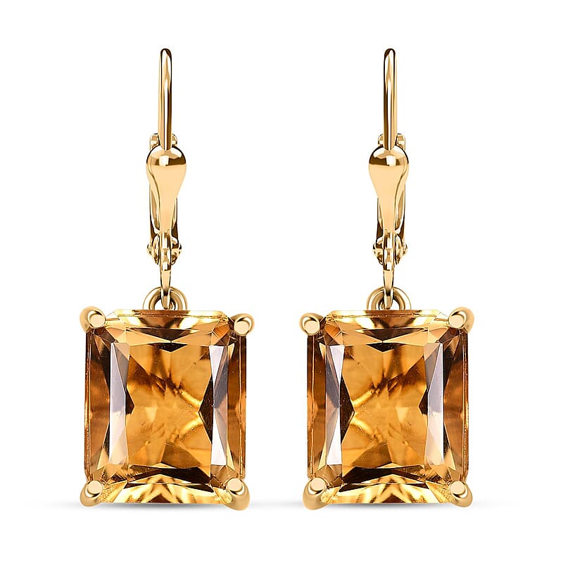 Radiant Cut Brazilian Citrine 11.25 ctw Butterfly Earrings in 18K Vermeil Yellow Gold Over Sterling Silver