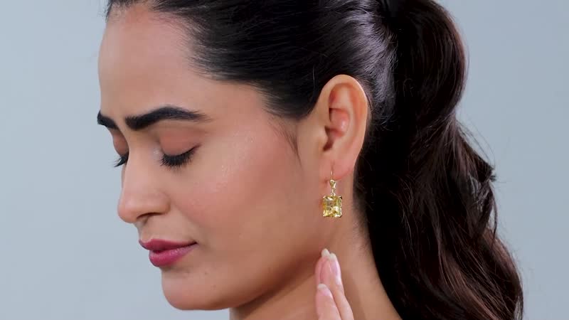 TLV Radiant Cut Brazilian Citrine Lever Back Earrings in 18K Vermeil YG Over Sterling Silver 11.25 ctw