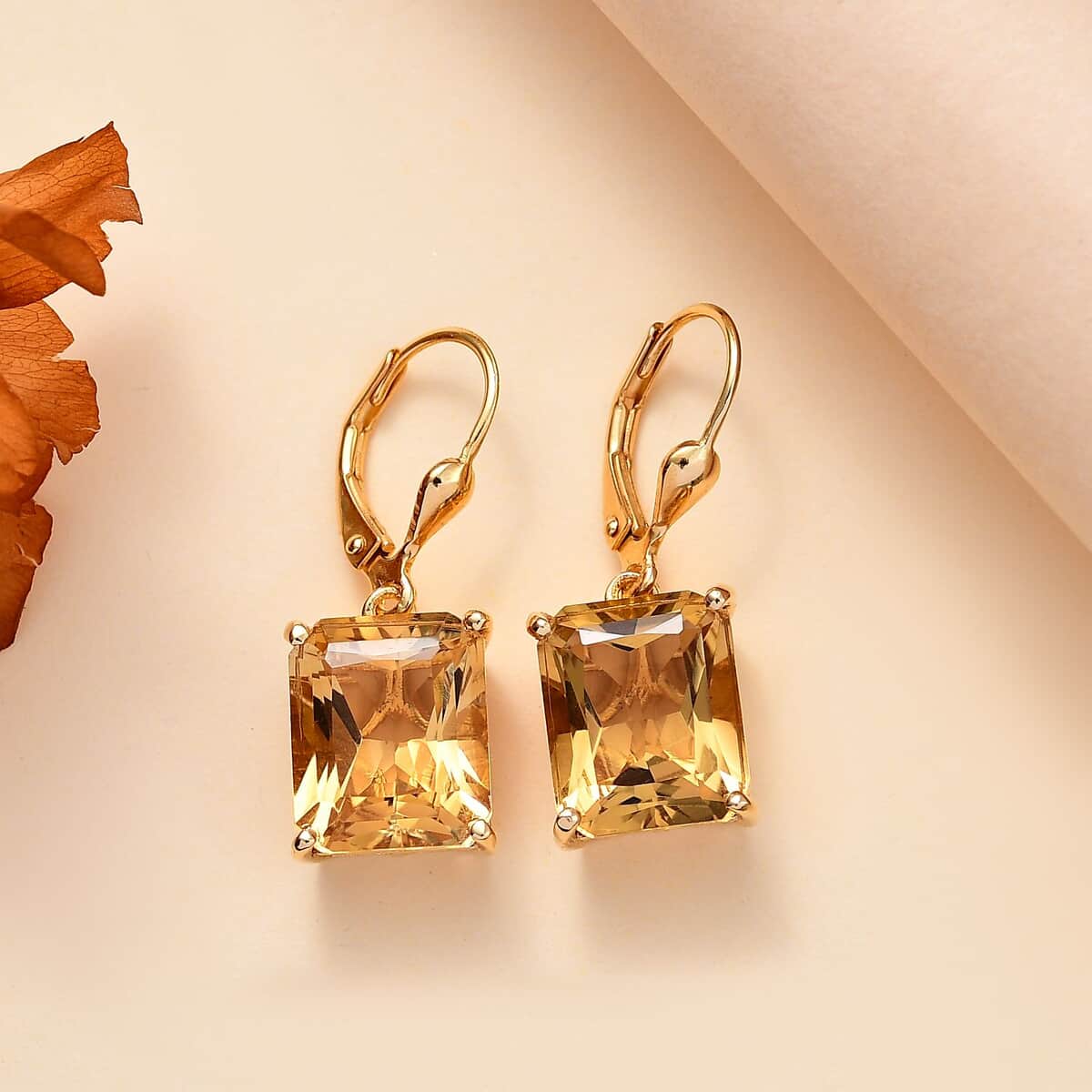 Radiant Cut Brazilian Citrine 11.25 ctw Butterfly Earrings in 18K Vermeil Yellow Gold Over Sterling Silver image number 1