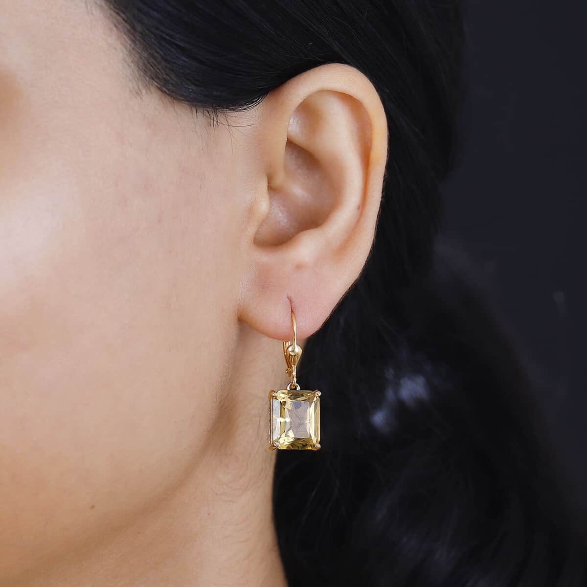 TLV Radiant Cut Brazilian Citrine Lever Back Earrings in 18K Vermeil YG Over Sterling Silver 11.25 ctw image number 2