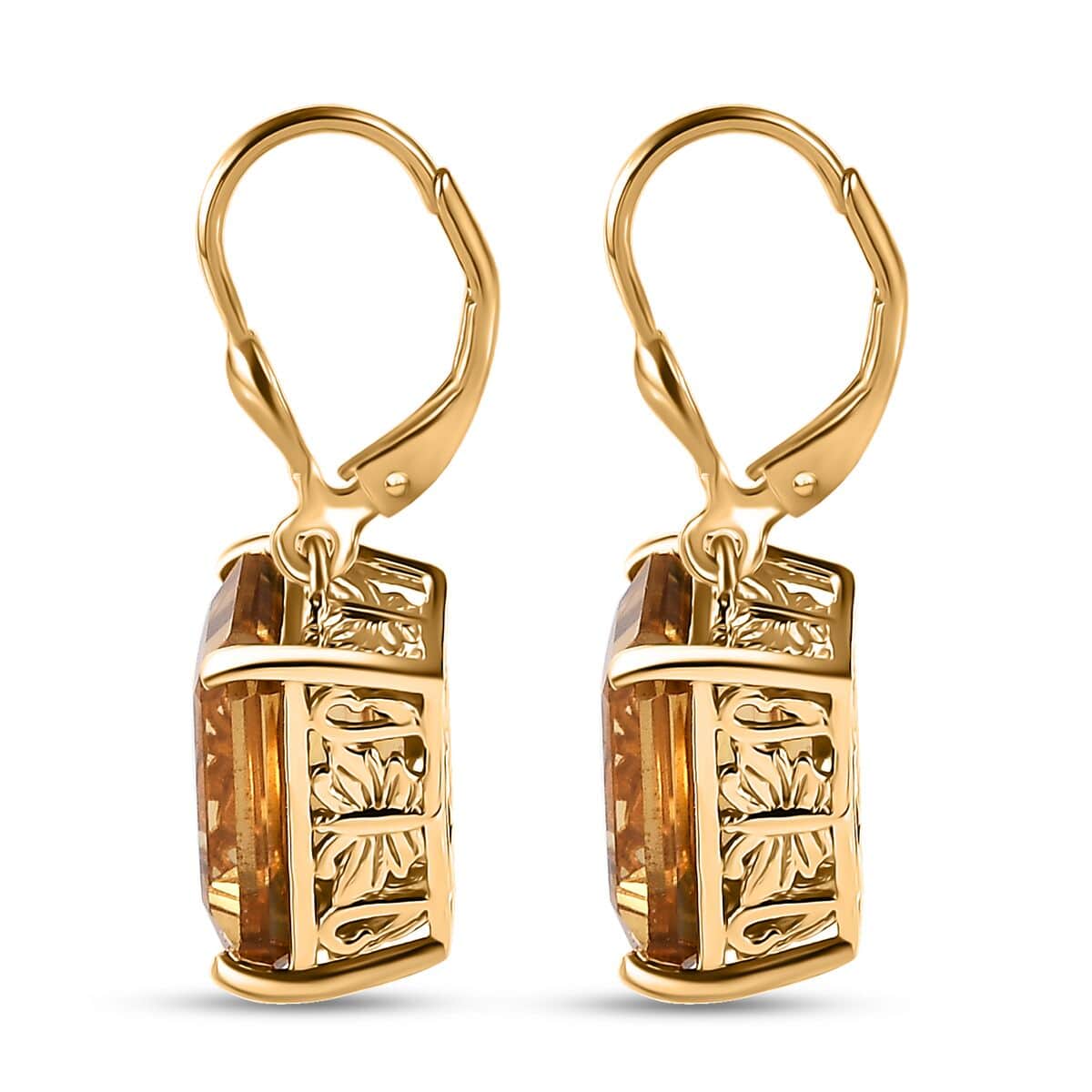 TLV Radiant Cut Brazilian Citrine Lever Back Earrings in 18K Vermeil YG Over Sterling Silver 11.25 ctw image number 3