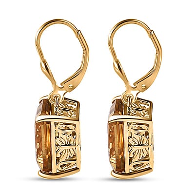 Radiant Cut Brazilian Citrine 11.25 ctw Butterfly Earrings in 18K Vermeil Yellow Gold Over Sterling Silver