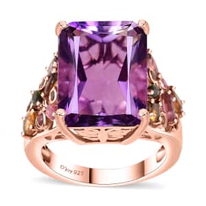 Radiant Cut Rose De France Amethyst and Multi-Tourmaline 12.60 ctw Butterfly Ring in 18K Vermeil Rose Gold Over Sterling Silver (Size 6.0)