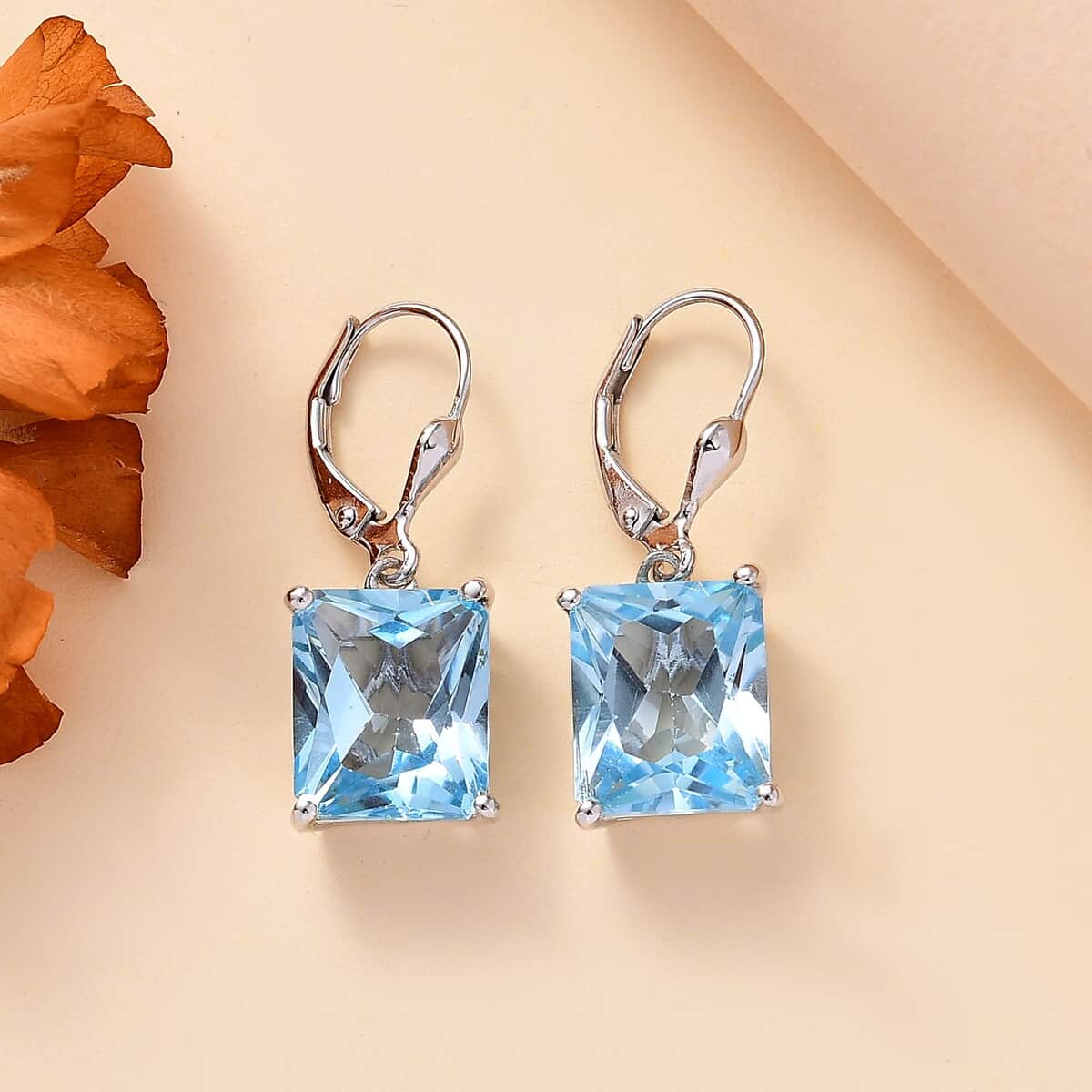 Radiant Cut Sky Blue Topaz 14.90 ctw Butterfly Earrings in Rhodium Over Sterling Silver image number 1