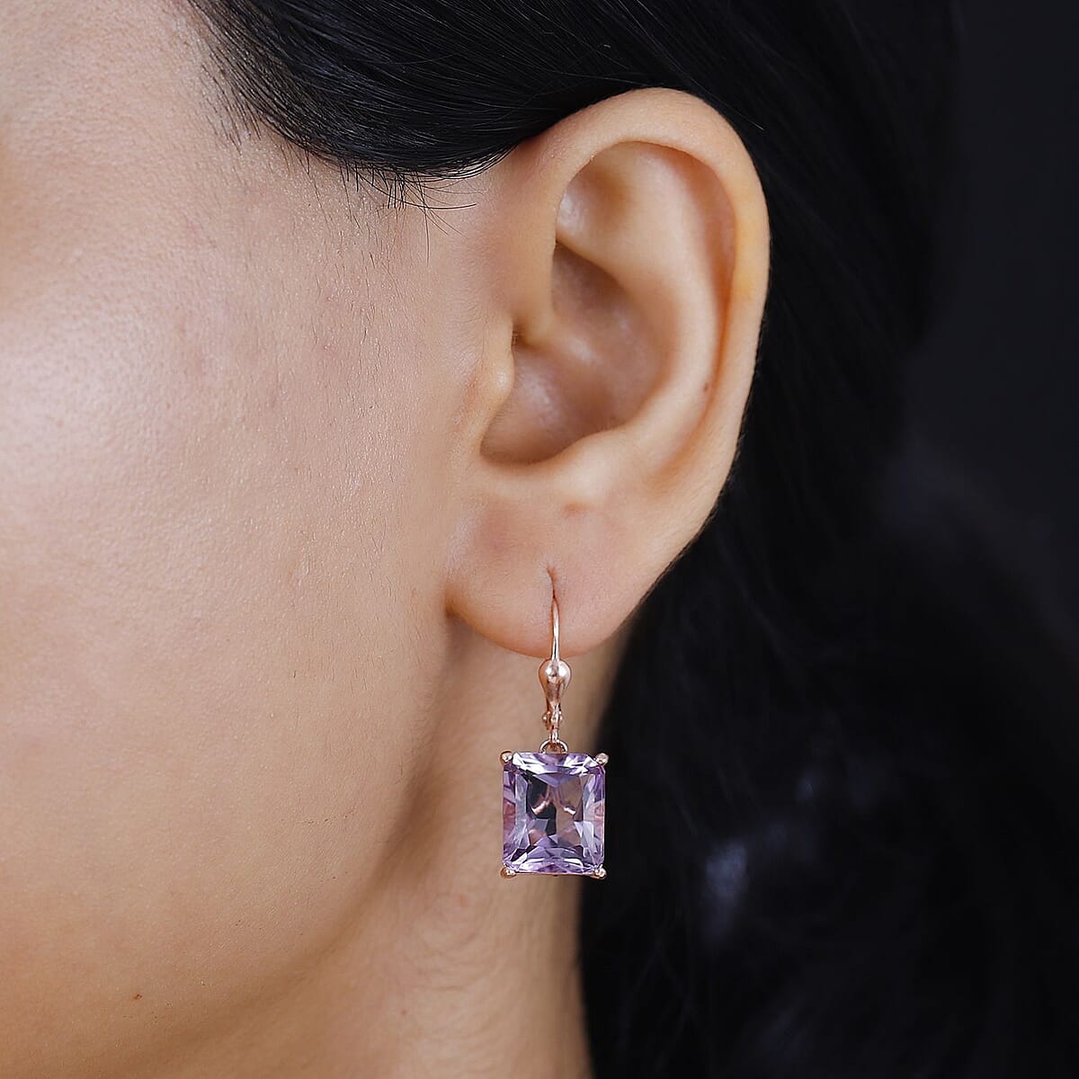D'Joy Radiant Cut Rose De France Amethyst 11.00 ctw Butterfly Earrings in 18K Vermeil Rose Gold Over Sterling Silver image number 2