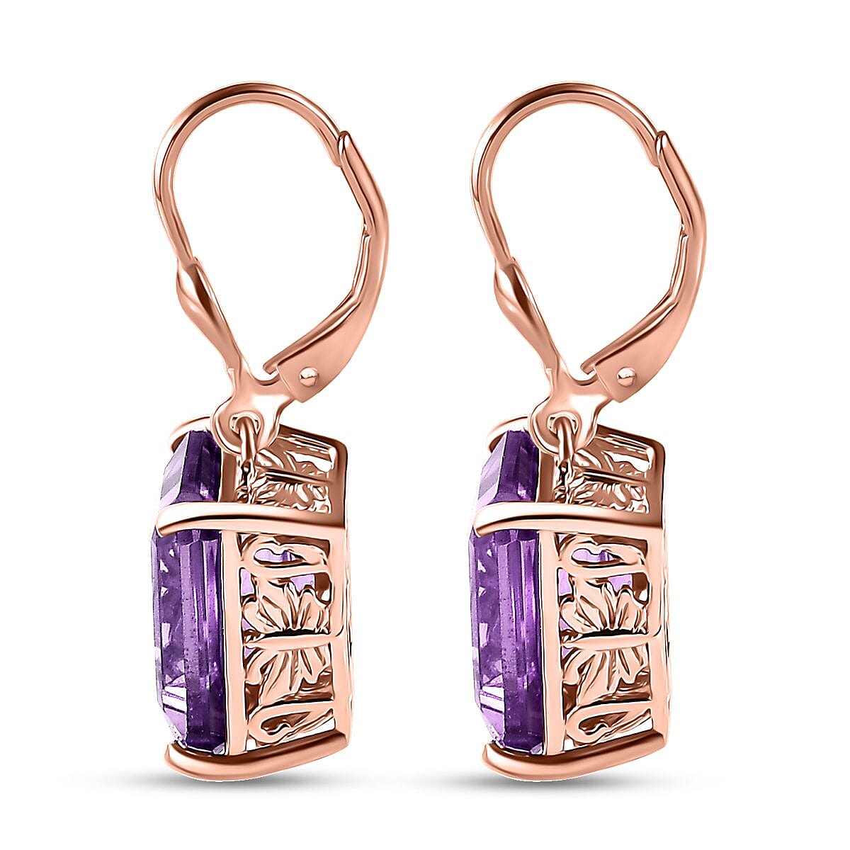 D'Joy Radiant Cut Rose De France Amethyst 11.00 ctw Butterfly Earrings in 18K Vermeil Rose Gold Over Sterling Silver image number 3