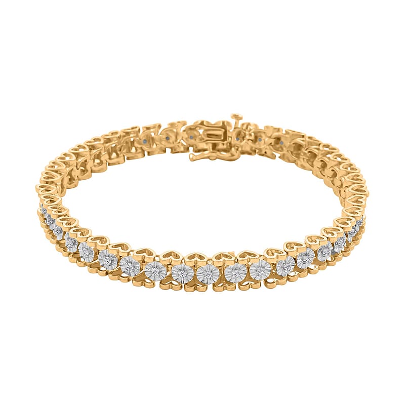 Diamond 1.00 ctw Bracelet in 14K Yellow Gold Over Sterling Silver (7.00 In)