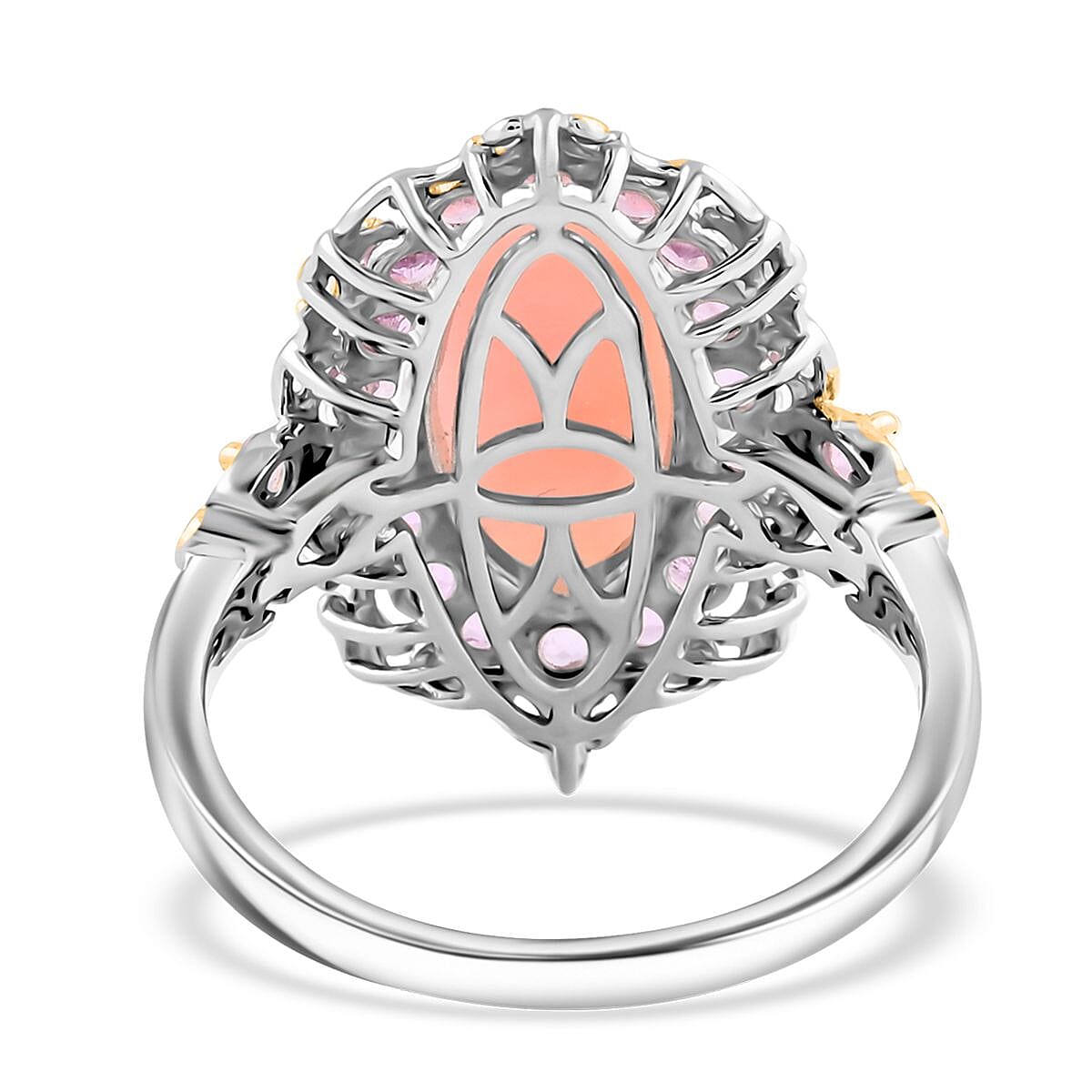 Premium Peruvian Pink Opa and Madagascar Pink Sapphire Ring in Vermeil YG and Platinum Over Sterling Silver 5.90 ctw image number 4