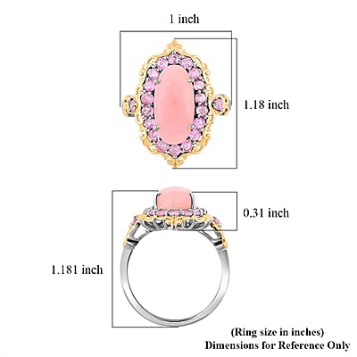 Premium Peruvian Pink Opal and Madagascar Pink Sapphire 5.90 ctw Ring in Vermeil YG and Platinum Over Sterling Silver (Size 10.0)