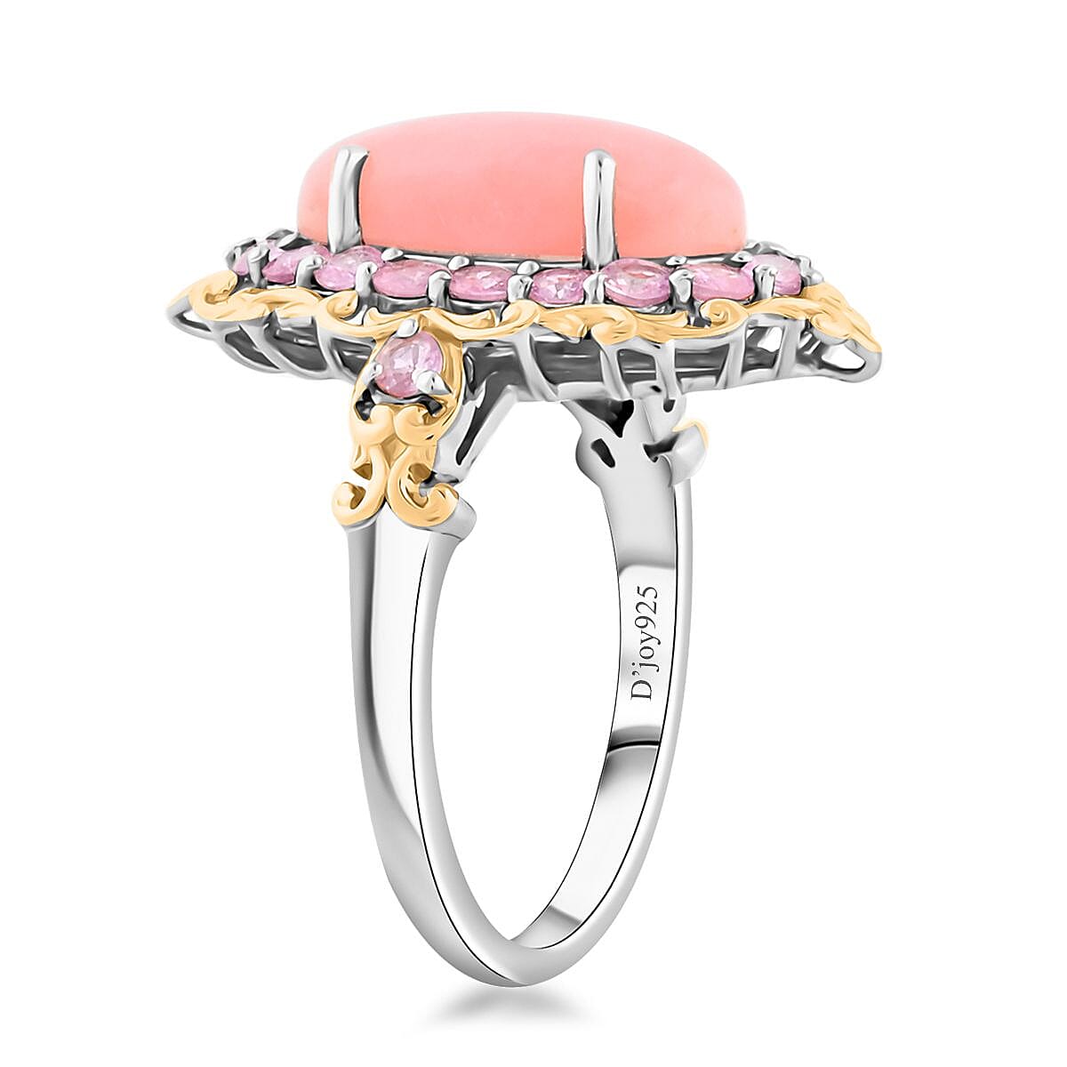 Premium Peruvian Pink Opal and Madagascar Pink Sapphire 5.90 ctw Ring in Vermeil YG and Platinum Over Sterling Silver (Size 7.0) image number 3