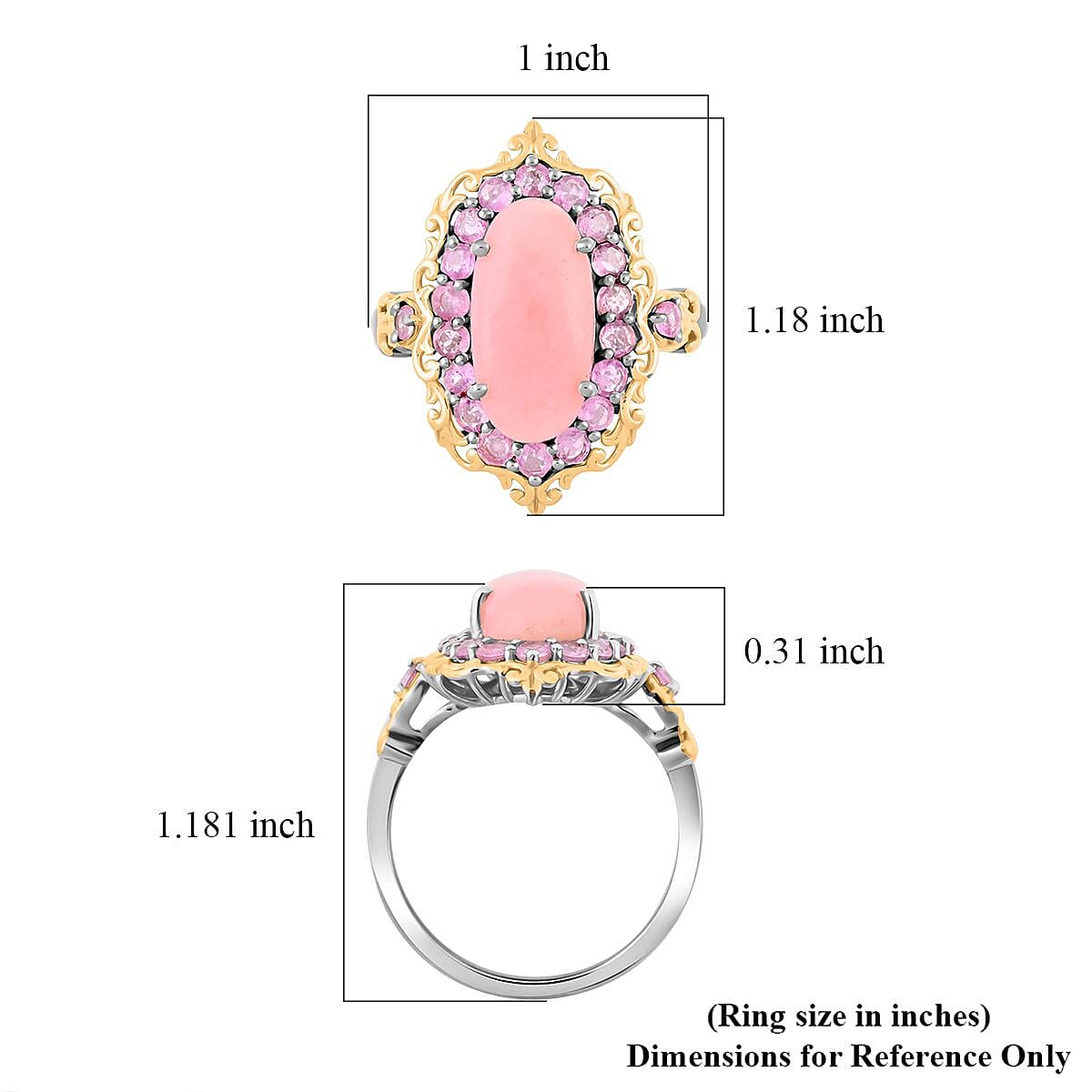 Premium Peruvian Pink Opal and Madagascar Pink Sapphire 5.90 ctw Ring in Vermeil YG and Platinum Over Sterling Silver (Size 7.0) image number 5