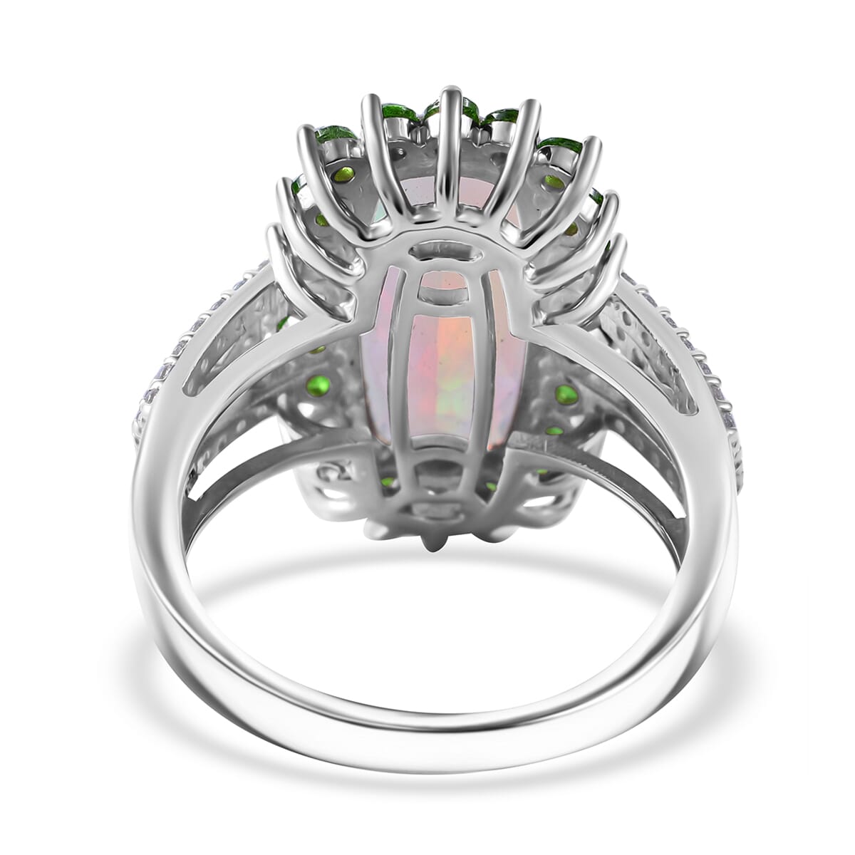AAA Ethiopian Welo Opal and Multi Gemstone 4.50 ctw Halo Ring in Rhodium Over Sterling Silver (Size 6.0) image number 3
