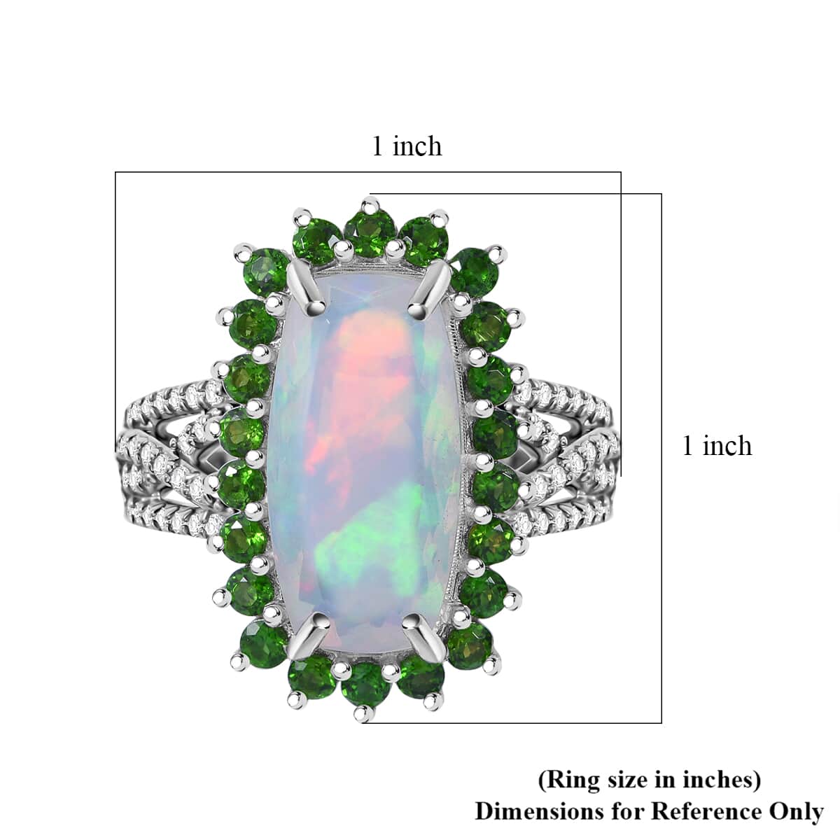 AAA Ethiopian Welo Opal and Multi Gemstone 4.50 ctw Halo Ring in Rhodium Over Sterling Silver (Size 8.0) image number 4