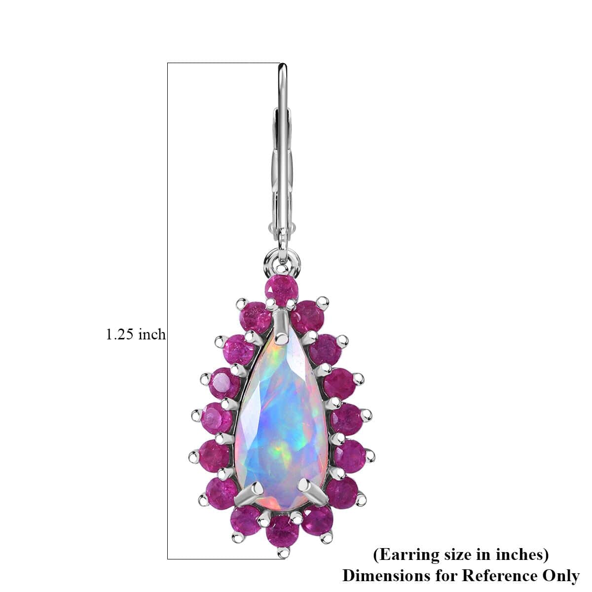 AAA Ethiopian Welo Opal and Niassa Ruby (FF) 5.30 ctw Lever Back Earrings in Rhodium Over Sterling Silver image number 4