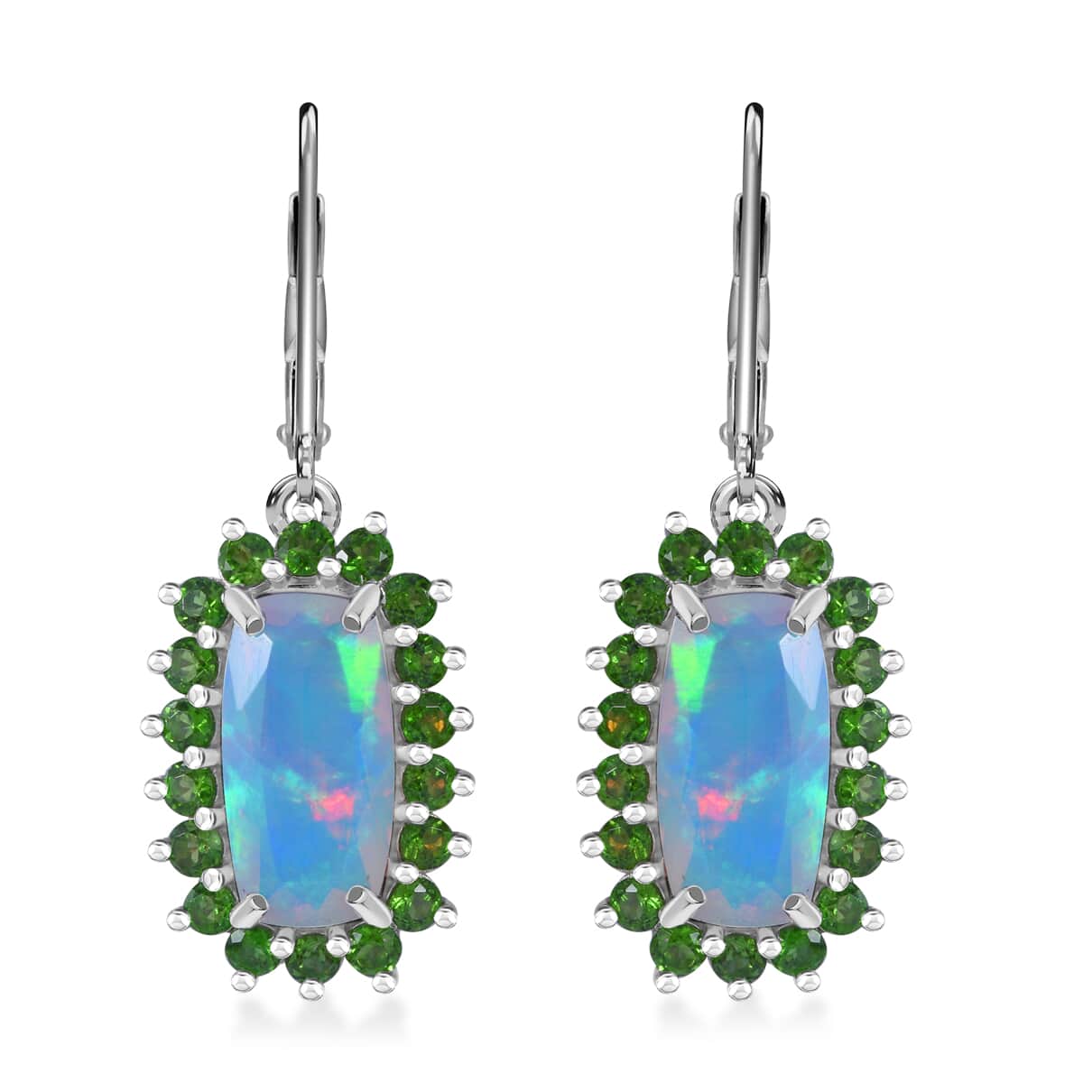 AAA Ethiopian Welo Opal and Chrome Diopside 4.75 ctw Lever Back Earrings in Rhodium Over Sterling Silver image number 0